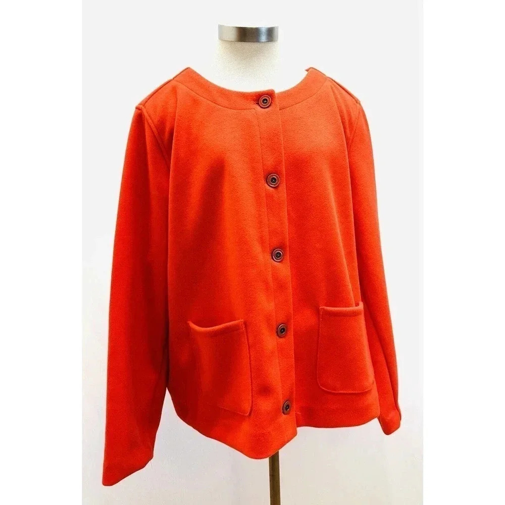 NWT CROFT & BARROW Women Button Down Round Neck Red Business Jacket Plus Size 3X